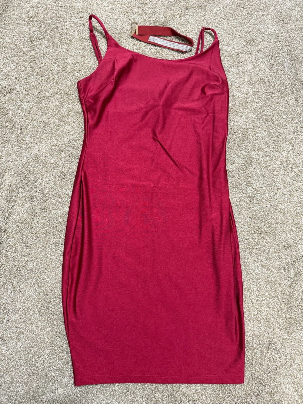 iris Fitted Crimson Slip Mini Dress with matching bling choker